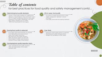 Table Of Contents For Best Practices For Food Quality And Safety Management Multipurpose Interactive