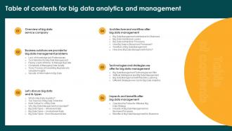 Table Of Contents For Big Data Analytics And Management Ppt Download