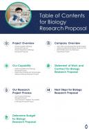 Table Of Contents For Biology Research Proposal One Pager Sample Example Document
