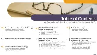 Table Of Contents For Blockchain And Distributed Ledger Technology DLT