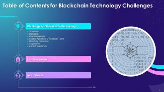 Table Of Contents For Blockchain Technology Challenges Training Ppt