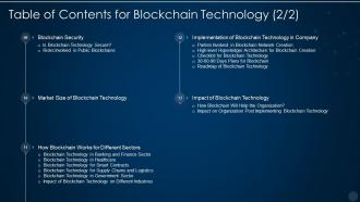 Table of contents for blockchain technology it