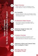 Table Of Contents For Body Cell Investigation Project One Pager Sample Example Document