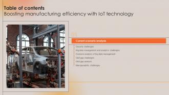 Table Of Contents For Boosting Manufacturing Efficiency With IoT Technology