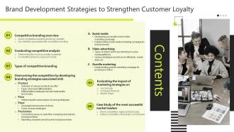 Table Of Contents For Brand Development Strategies To Strengthen Customer Loyalty