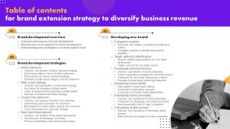 Table Of Contents For Brand Extension Strategy To Diversify Business Revenue MKT SS V