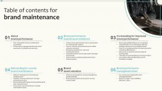 Table Of Contents For Brand Maintenance