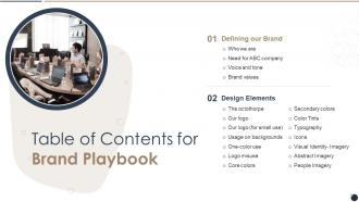Table Of Contents For Brand Playbook Ppt Outline Slide Download