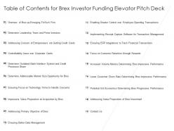 Table of contents for brex investor funding elevator pitch deck ppt styles grid