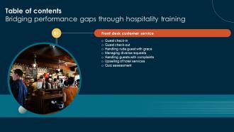 Table Of Contents For Bridging Performance Gaps Through Hospitality Training DTE SS
