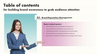 Table Of Contents For Building Brand Awareness