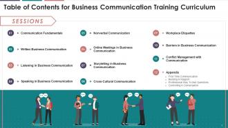 Table Of Contents For Business Communication Training Curriculum Training Ppt