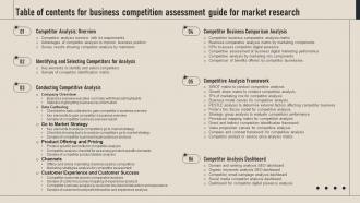 Table Of Contents For Business Competition Assessment Guide For Market Research MKT SS V