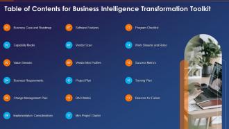 Table Of Contents For Business Intelligence Transformation Toolkit