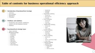 Table Of Contents For Business Operational Efficiency Approach Strategy SS V