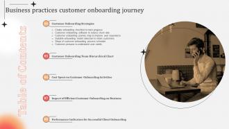 Table Of Contents For Business Practices Customer Onboarding Journey Ppt Ideas Format Ideas Template Impressive