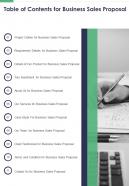 Table Of Contents For Business Sales Proposal One Pager Sample Example Document