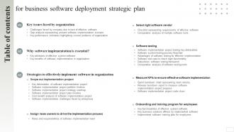 Table Of Contents For Business Software Deployment Strategic Plan Ppt Tips