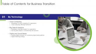Table Of Contents For Business Transition Strategy Ppt Files