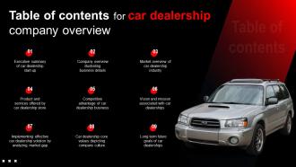 Table Of Contents For Car Dealership Company Overview
