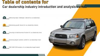 Table Of Contents For Car Dealership Industry Introduction And Analysis Compatible Template