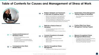 Table Of Contents For Causes And Management Of Stress At Work Ppt Grid