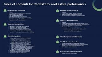 Table Of Contents For Chatgpt For Real Estate Professionals Chatgpt SS V