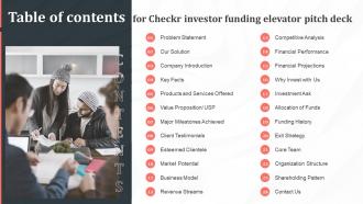 Table Of Contents For Checkr Investor Funding Elevator Pitch Deck