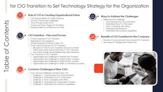 Table Of Contents For Cio Transition To Set Technology Strategy For The Organization