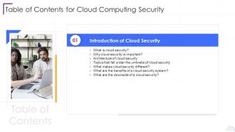 Table Of Contents For Cloud Computing Security Ppt Infographics