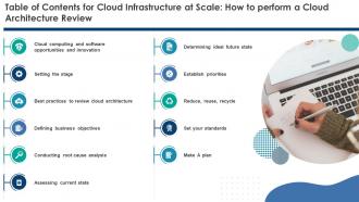 Table of contents for cloud infrastructure at scale how to perform a cloud architecture review