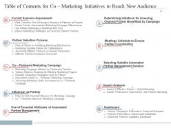 Table of contents for co marketing initiatives to reach new audience