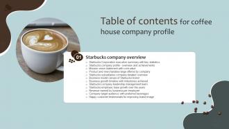 Table Of Contents For Coffee House Company Profile CP SS V