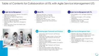 Table of contents for collaboration of itil with agile service management it