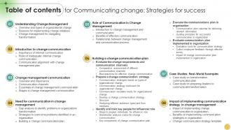 Table Of Contents For Communicating Change Strategies For Success CM SS