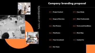Table Of Contents For Company Branding Proposal Ppt Show File Formats