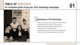 Table Of Contents For Complete Guide Of Pay Per Click Marketing Campaigns MKT SS V