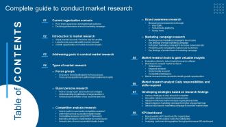 Table Of Contents For Complete Guide To Conduct Market Research Ppt Ideas Designs Download