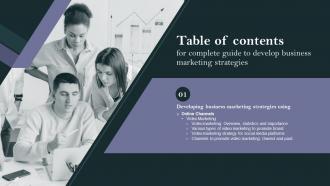 Table Of Contents For Complete Guide To Develop Business Marketing Strategies