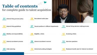 Table Of Contents For Complete Guide To Talent Acquisition