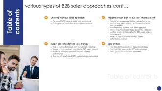 Table Of Contents For Comprehensive Guide For Various Types Of B2B Sales Approaches SA SS Aesthatic Designed