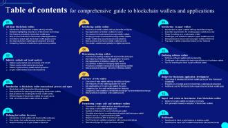 Table Of Contents For Comprehensive Guide To Blockchain Wallets And Applications BCT SS