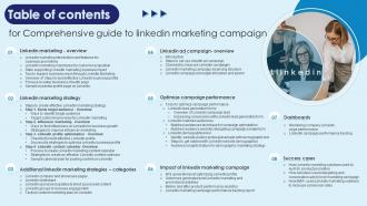 Table Of Contents For Comprehensive Guide To Linkedln Marketing Campaign MKT SS Table Of Contents For Comprehensive Guide To Linkedln Marketing Campaign MKT CD