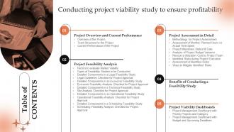 Table Of Contents For Conducting Project Viability Study To Ensure Profitability