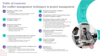 Table Of Contents For Conflict Management Techniques In Project Management