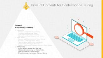Table Of Contents For Conformance Testing Ppt Slide Infographics Ppt Designs