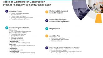 Table Of Contents For Construction Project Feasibility Report For Bank Loan Ppt Inspiration