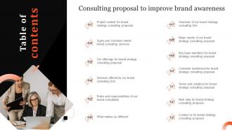 Table Of Contents For Consulting Proposal To Improve Brand Awareness Ppt Icon Visuals