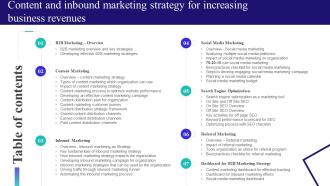 Table Of Contents For Content And Inbound Marketing Strategy For Increasing Business Revenues