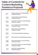 Table Of Contents For Content Marketing Freelance Proposal One Pager Sample Example Document